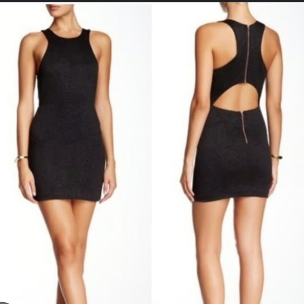 BEC & BRIDGE CUTOUT Black Sleeveless Dress HALTER Lotus Flower Mini